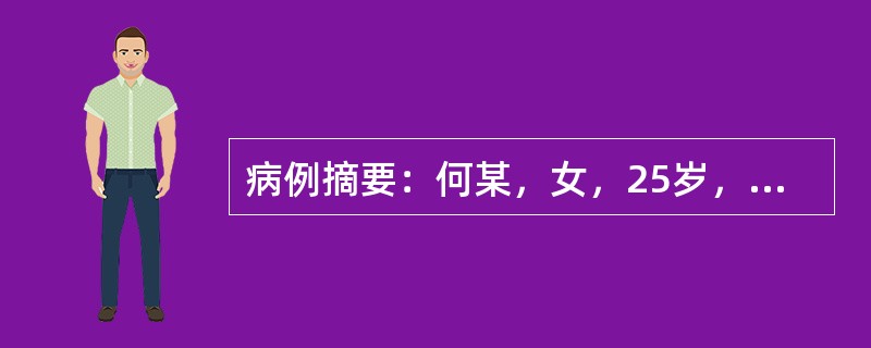 病例摘要：何某，女，25岁，已婚，会计。2014年4月3日初诊。患者产后2月出现