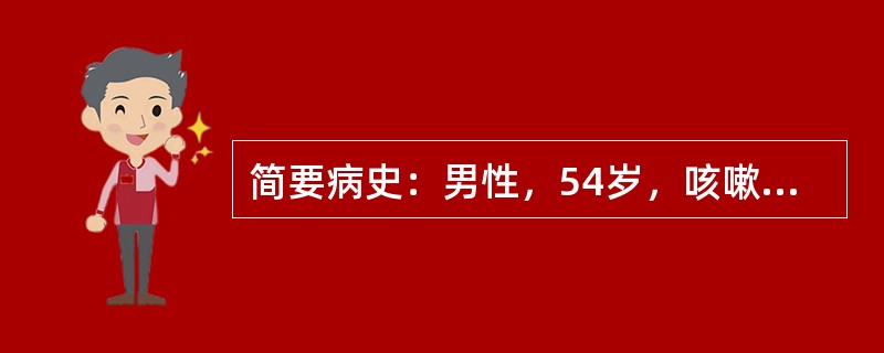 简要病史：男性，54岁，咳嗽、痰中带血2个月。