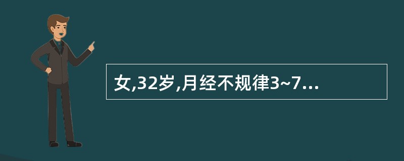 女,32岁,月经不规律3~7天£¯25~90天,原发不孕病史。最近因停经6个月、