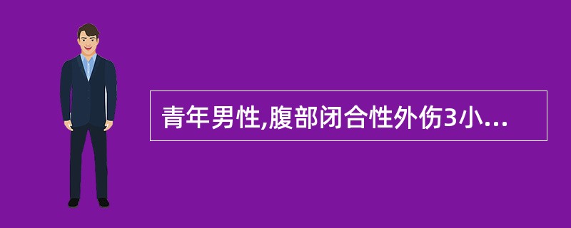 青年男性,腹部闭合性外伤3小时,腹痛,向左肩放射,血压70£¯50mmHg,心率