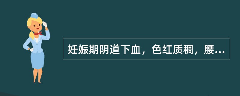 妊娠期阴道下血，色红质稠，腰腹坠胀作痛，舌红，苔黄，脉滑数。其证候是