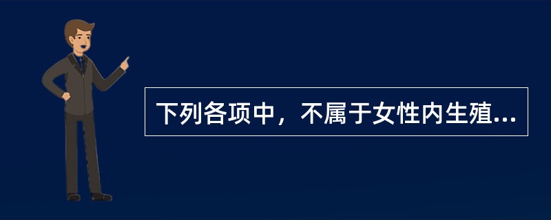 下列各项中，不属于女性内生殖器官的是A、阴道B、前庭C、子宫D、卵巢E、输卵管