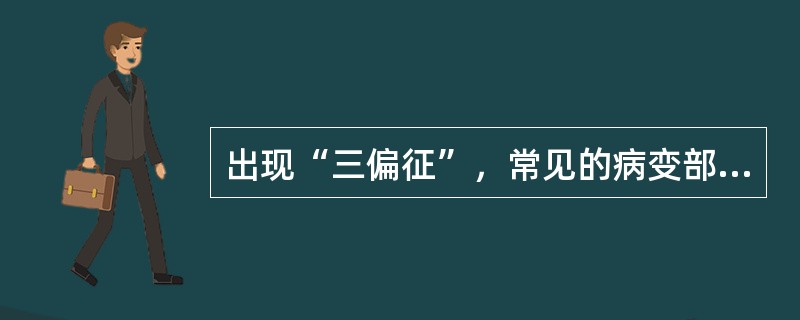 出现“三偏征”，常见的病变部位是A、内囊B、深皮质C、脑干D、脊髓E、基底神经节