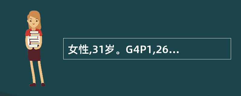 女性,31岁。G4P1,26周妊娠,第一、二胎行人工流产,前次剖宫产新生儿患有先