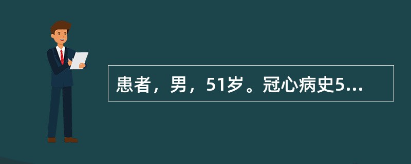 患者，男，51岁。冠心病史5年余，近3天来，自觉心前区憋闷疼痛，心悸不已，短气，