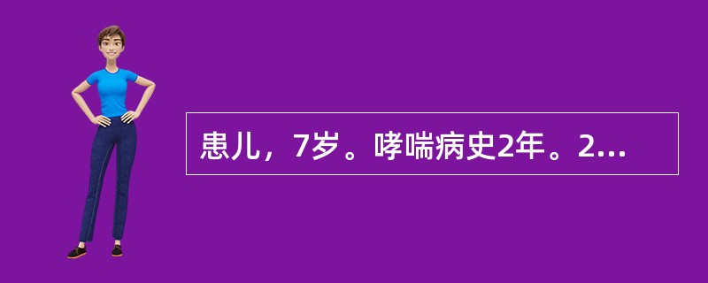 患儿，7岁。哮喘病史2年。2天前出现发热，鼻流浊涕，今日突然咳喘哮鸣，痰稠色黄，