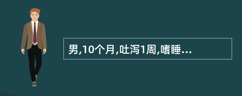 男,10个月,吐泻1周,嗜睡、口渴、尿量减少,皮肤弹性差,前囟眼眶明显凹陷,脉细