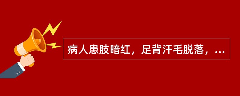 病人患肢暗红，足背汗毛脱落，趾甲变厚，足背动脉搏动消失，患肢持续性静止痛，尤以夜