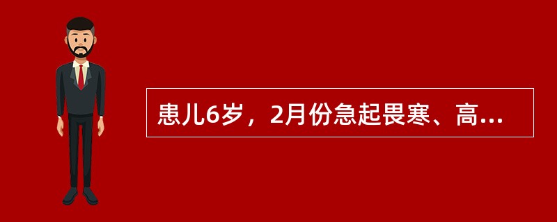 患儿6岁，2月份急起畏寒、高热、头痛、呕吐6小时。查体：体温40℃，查血压122