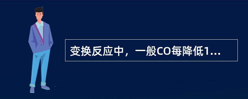 变换反应中，一般CO每降低1％，温度升高（）℃。