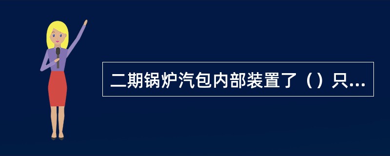 二期锅炉汽包内部装置了（）只直径（）的（）分离器。