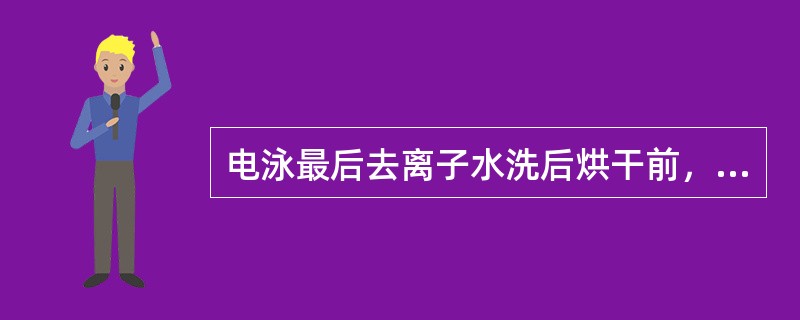 电泳最后去离子水洗后烘干前，应在空气中干燥（），不能潮湿。