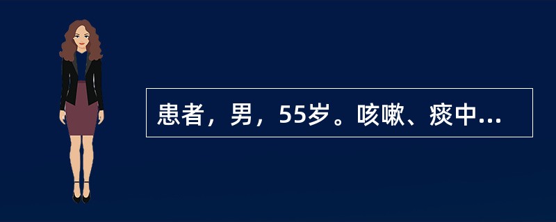 患者，男，55岁。咳嗽、痰中偶带血丝3月，发热2天。患者3月前无明显诱因出现剧烈