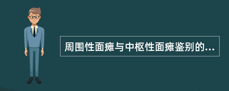 周围性面瘫与中枢性面瘫鉴别的依据为（）。