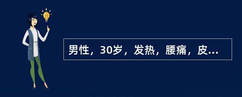 男性，30岁，发热，腰痛，皮下出血，少尿伴烦躁不安，眼睑浮肿，脉洪大，高血压，蛋