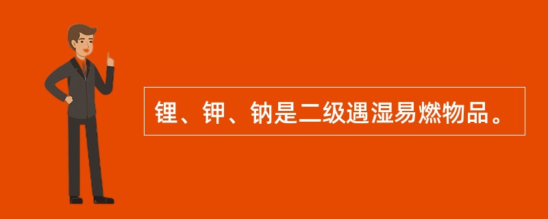 锂、钾、钠是二级遇湿易燃物品。