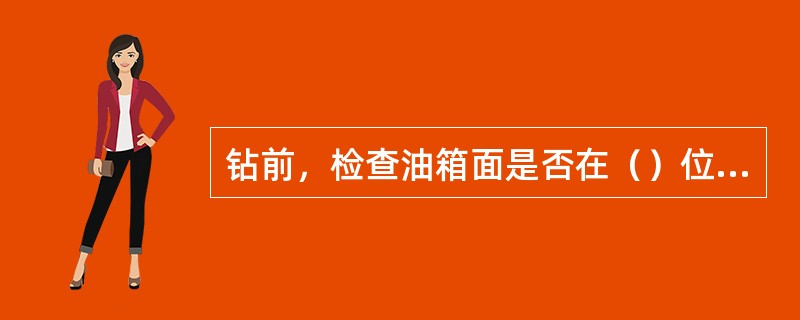 钻前，检查油箱面是否在（）位置上，并向各油嘴加注适量的润滑油。