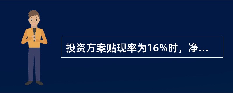 投资方案贴现率为16%时，净现值为-5.21；贴现率为11%时，净现值为4.16