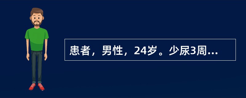 患者，男性，24岁。少尿3周。尿红细胞20～30个/HP，尿蛋白（++），BP1