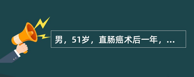 男，51岁，直肠癌术后一年，腹胀，纳差，消瘦，影像检查如图，最可能的诊断是()