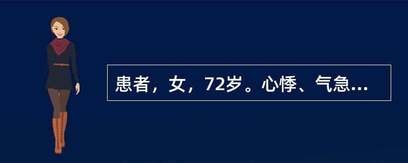 患者，女，72岁。心悸、气急、下肢水肿，HR120次/分，房颤，BP98/60m