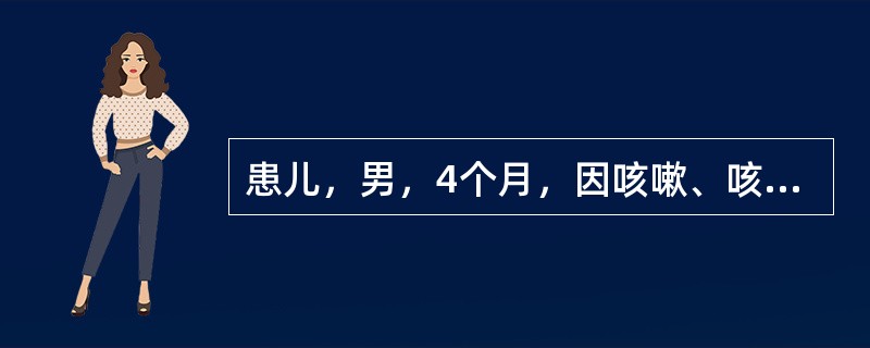 患儿，男，4个月，因咳嗽、咳痰2天，气急伴发绀2小时入院。体检：体温38.7℃、