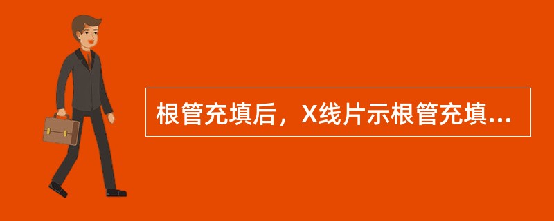 根管充填后，X线片示根管充填为恰填的影像是（）。根管充填后，X线片示根管充填为欠