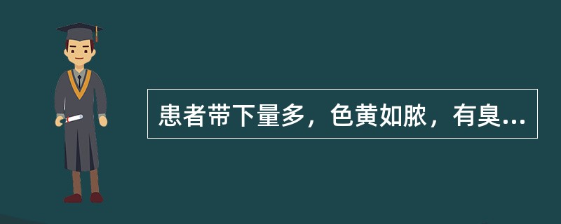 患者带下量多，色黄如脓，有臭气，外阴瘙痒，小腹作痛，口苦口腻，舌红，苔黄腻，脉滑