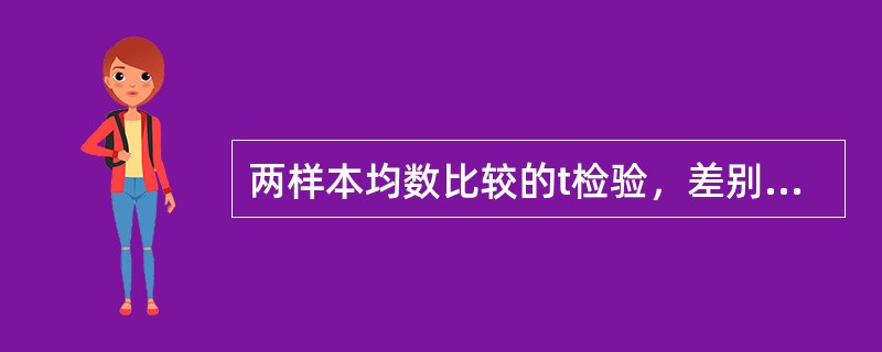 两样本均数比较的t检验，差别有显著性时，P越小，说明（）