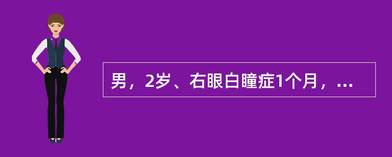 男，2岁、右眼白瞳症1个月，CT影像如图，最可能的诊断为()