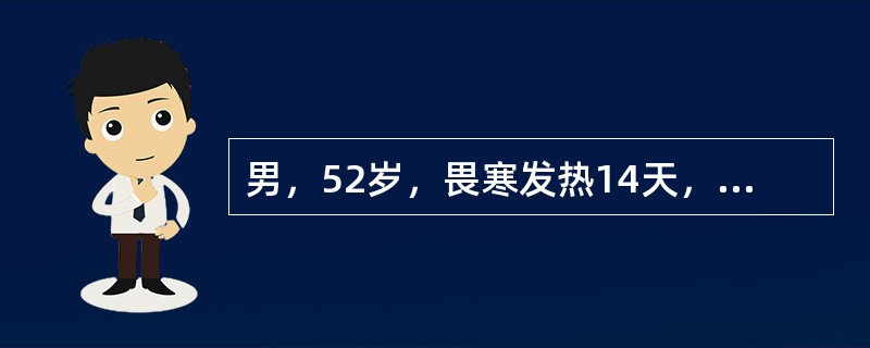 男，52岁，畏寒发热14天，查：体温39.5℃，血压75／50mmHg，右上肢可