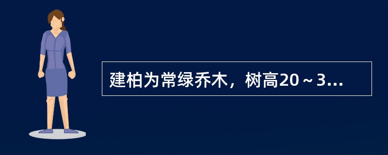 建柏为常绿乔木，树高20～30m，胸径80cm。树皮（）浅纵裂。