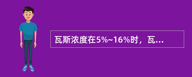 瓦斯浓度在5%~16%时，瓦斯具有爆炸性。