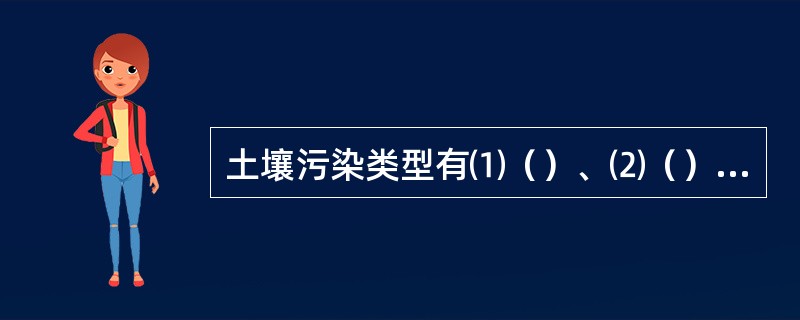 土壤污染类型有⑴（）、⑵（）、⑶（）、⑷固体废弃物污染型。