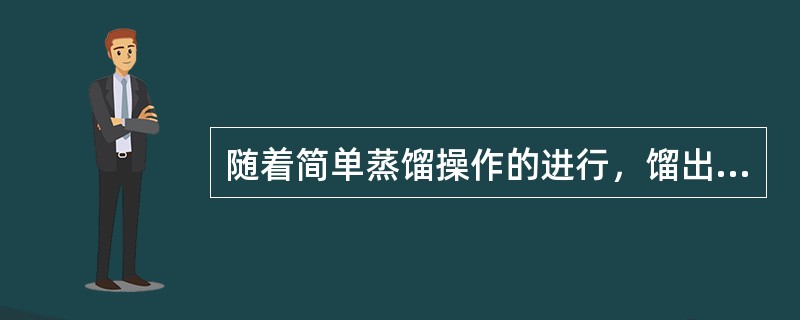 随着简单蒸馏操作的进行，馏出液的浓度始终不变。