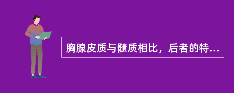 胸腺皮质与髓质相比，后者的特点是（）。