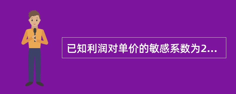 已知利润对单价的敏感系数为2，假设不考虑其他因素，为了确保下年度企业不亏损，单价