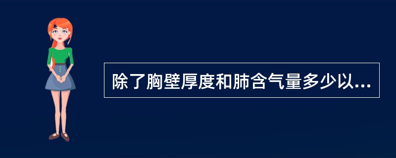 除了胸壁厚度和肺含气量多少以外，影响心率强度的主要因素还有（），（），（）等。