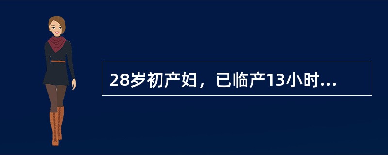28岁初产妇，已临产13小时，肛查宫口开全1小时，先露头达坐骨棘下2cm，骨产道