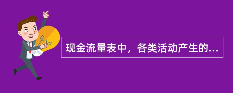 现金流量表中，各类活动产生的现金流量净额＝现金流入小计－现金流出小计。