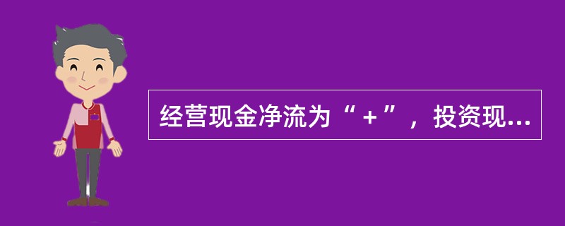 经营现金净流为“＋”，投资现金净流为“-”，筹资现金净流为“-”。一般而言，这种