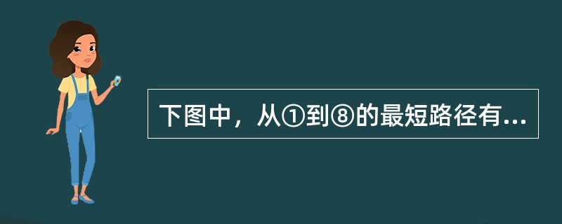 下图中，从①到⑧的最短路径有（）条