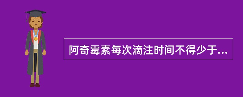 阿奇霉素每次滴注时间不得少于60分钟，滴注液浓度不得高于多少？（）