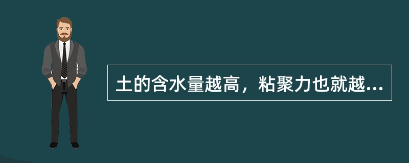 土的含水量越高，粘聚力也就越大。