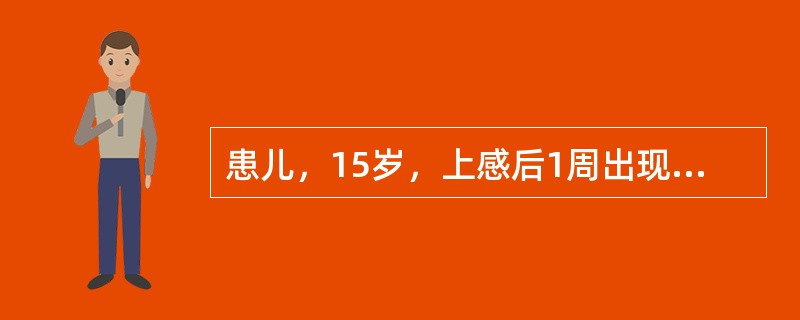 患儿，15岁，上感后1周出现肉眼血尿，血压140/90mmHg，临床诊断为急性肾