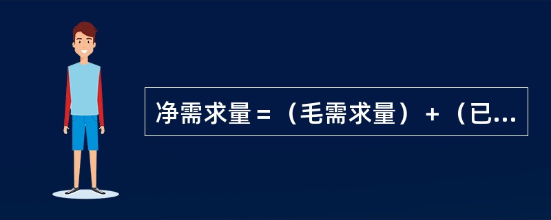 净需求量＝（毛需求量）＋（已分配量）－（）－（现有库存量）。