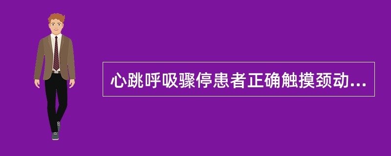 心跳呼吸骤停患者正确触摸颈动脉的手法是（）
