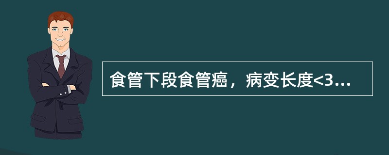 食管下段食管癌，病变长度<3cm，病变范围侵及黏膜下层，无淋巴结转移。最佳的治疗