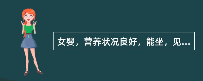 女婴，营养状况良好，能坐，见生人即哭，前囟2cm×2cm。有2颗乳牙。该婴儿的动