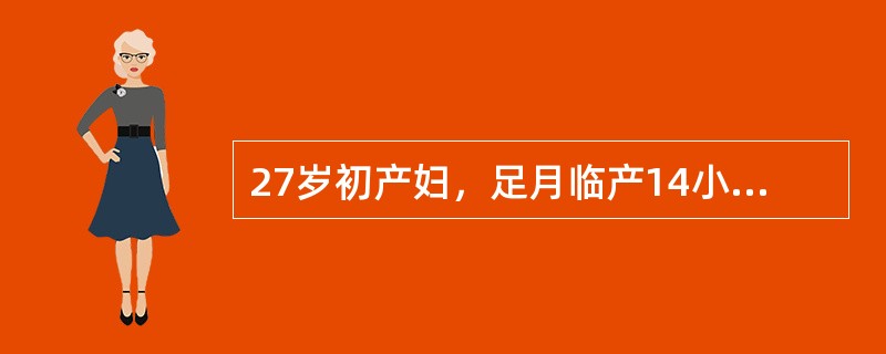 27岁初产妇，足月临产14小时，向下屏气已2小时，宫缩20秒，间隔7～8分钟，胎